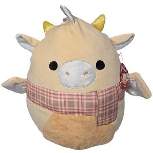 Squishmallows Buck the Dragon 18" Holiday Plush Cream Toy Plaid Scarf Kids NWT